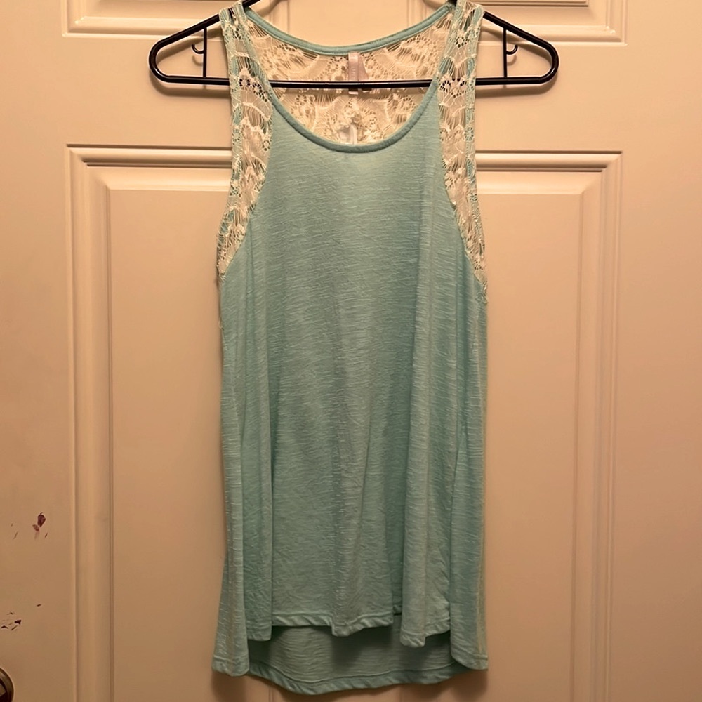 Vanity turquoise lace tank top